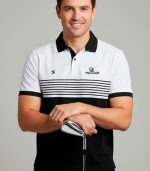 polo de golf hombre a rallas blancas y negras